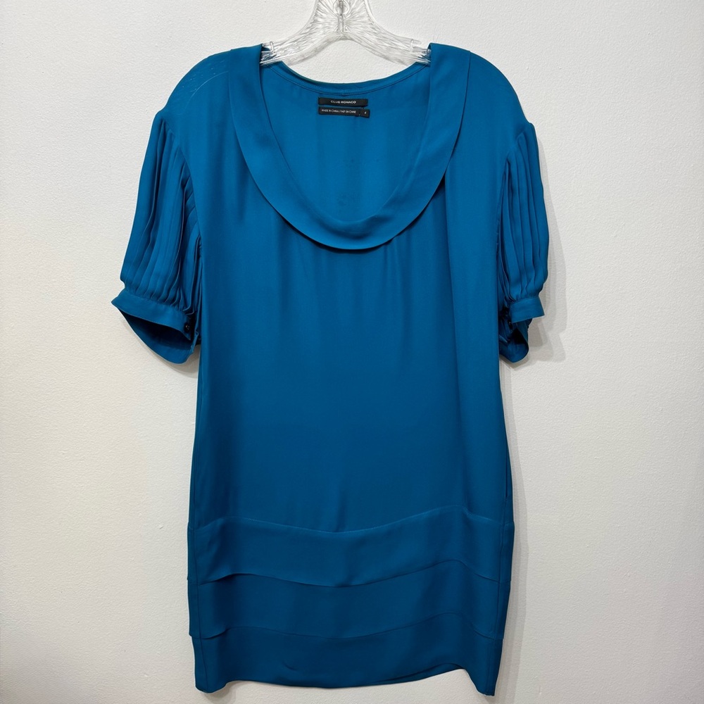 Club Monaco Teal Short Sleeve Silk Dress
